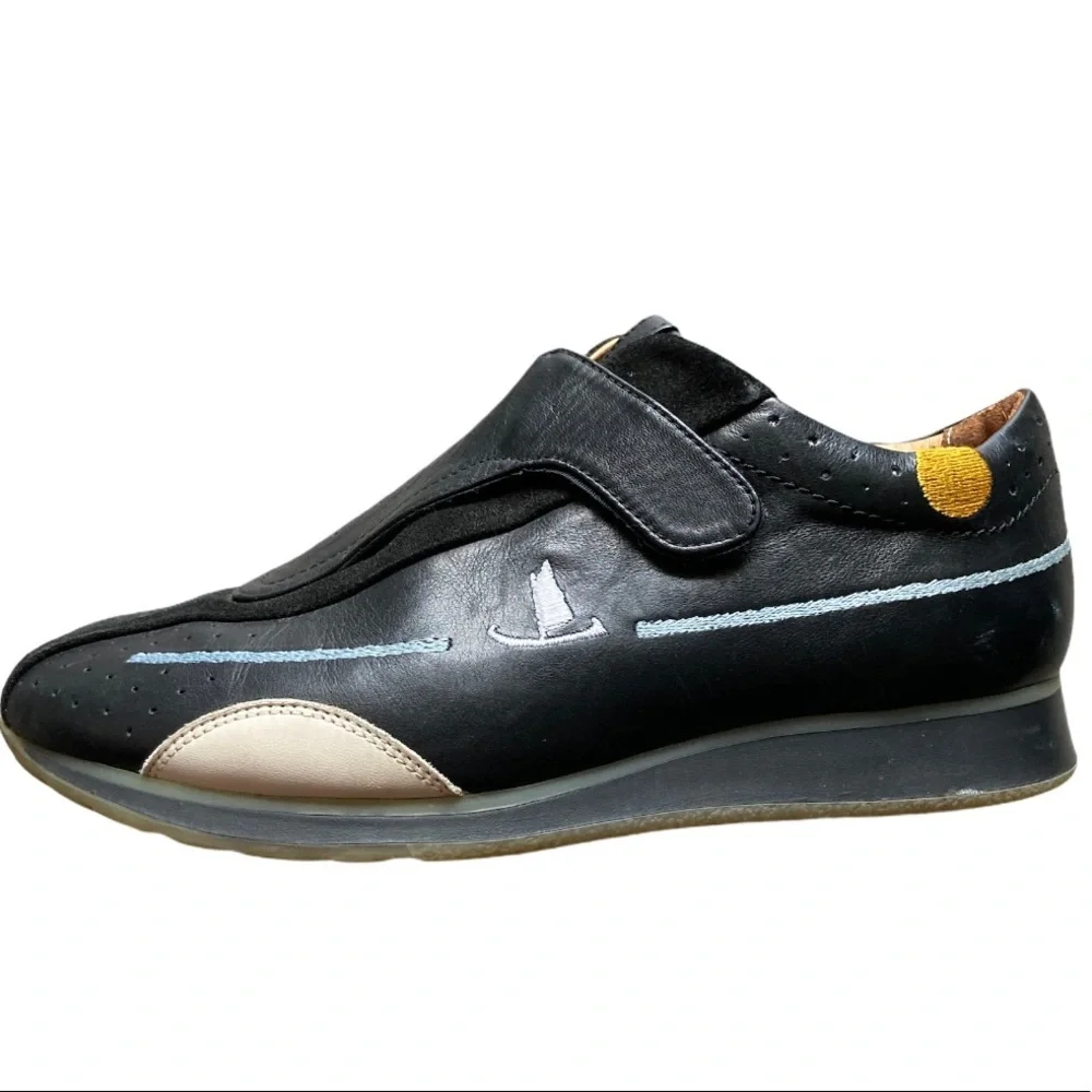 Murtosa Slip On Loafer Leather Shoe Velcro Close Rubber Sole Navy Size 37 US 6.5